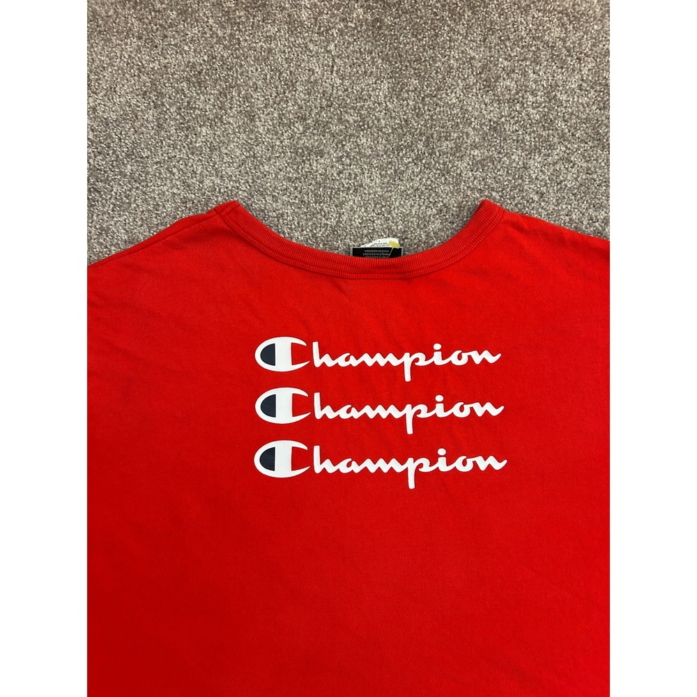 Champion Crop Top Shirt Womens Large Red Good Triple Stack Logo Short Sleeve